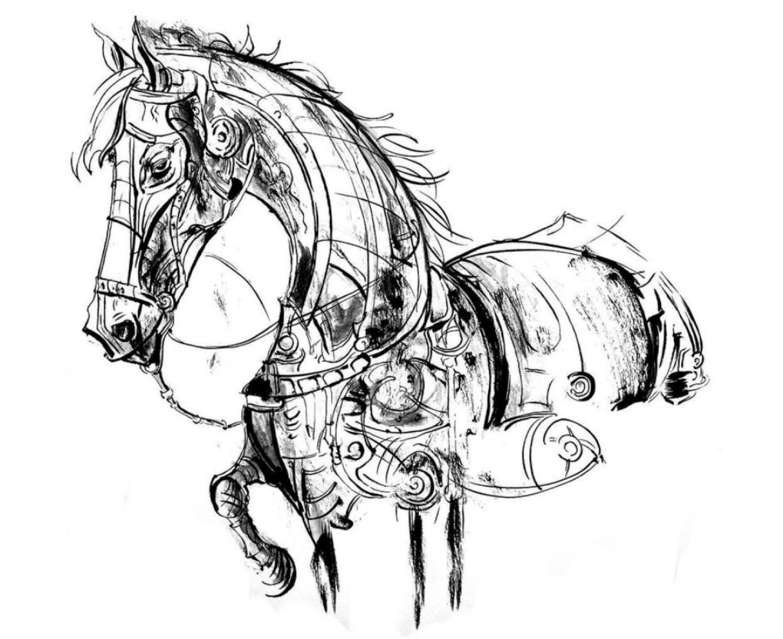Dessin de cheval au trait noir